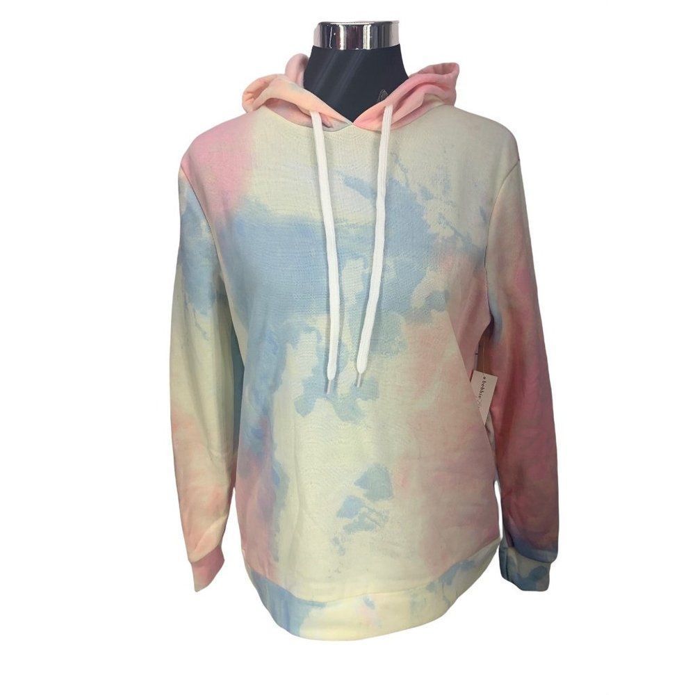 Bobbie Brooks Pastel Tie Dye Hoodie Sweatshirt Pink Blue Yellow Small NEW